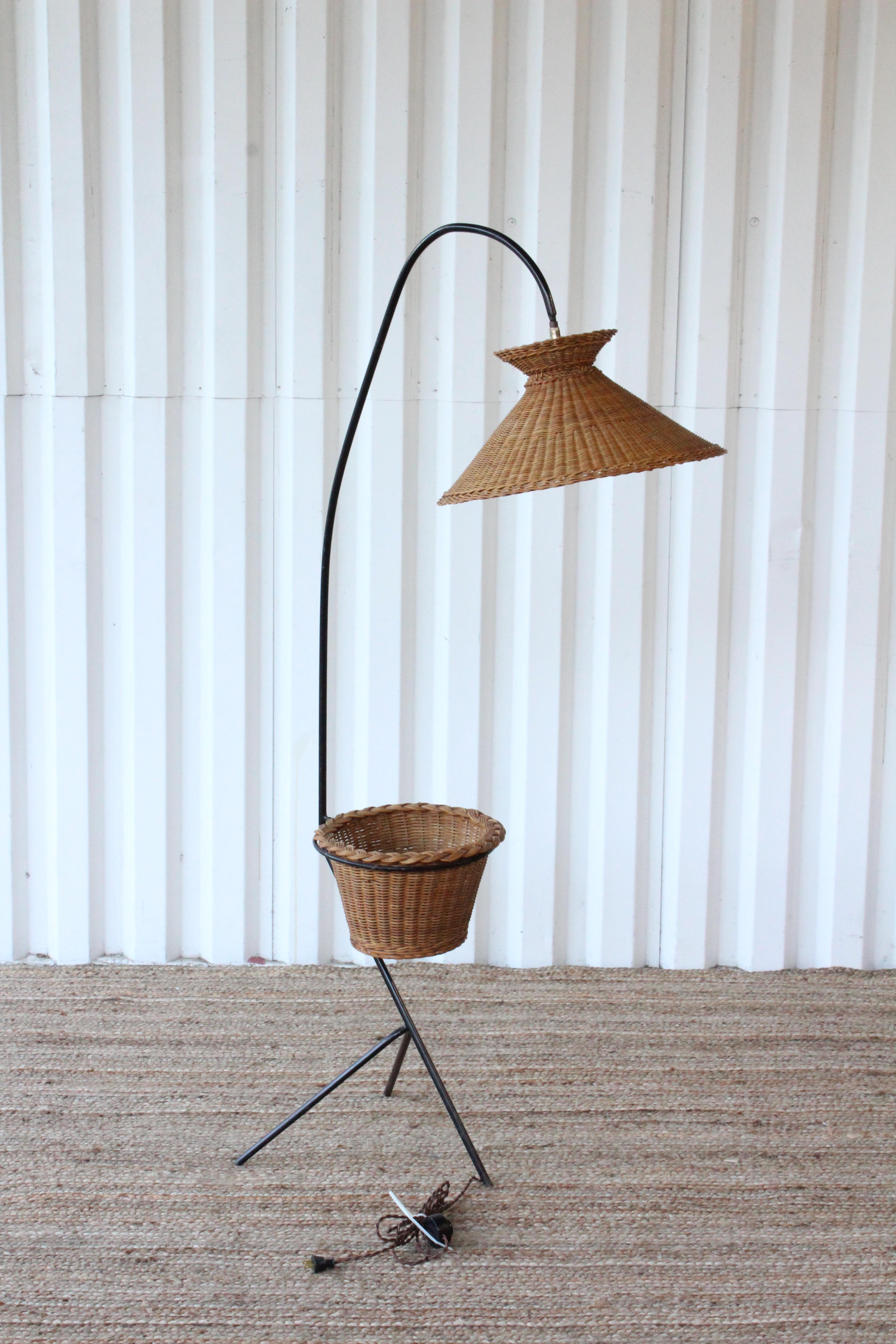 Vintage French Iron and Wicker Floor Lamp, 1950s 11
