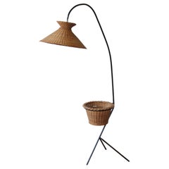 Vintage French Iron and Wicker Floor Lamp, 1950s