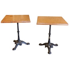 Antique French Iron Base Bistro Tables with Square Fiberglass Faux "Stone" Top