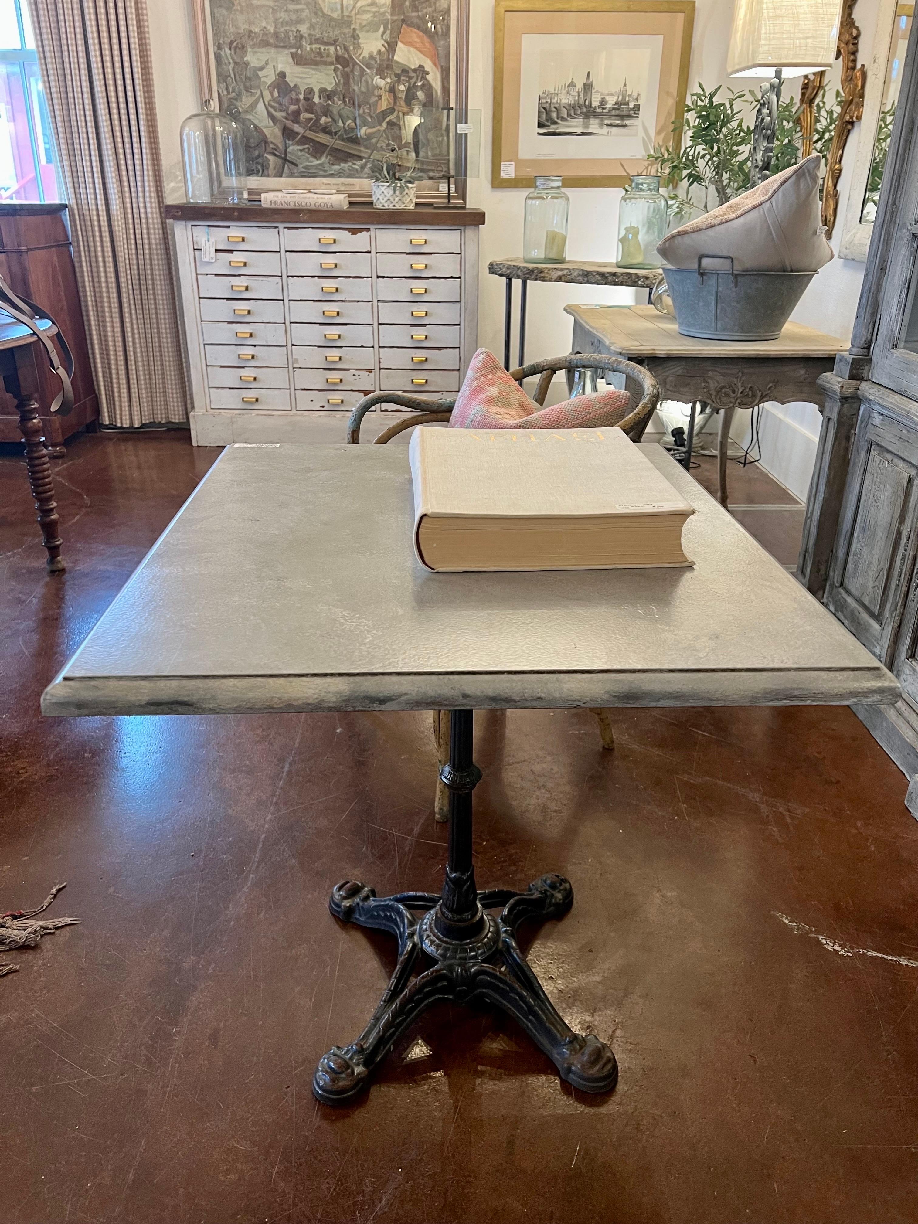 Vintage French Iron Bistro Table w/ Faux Marble Top For Sale 3