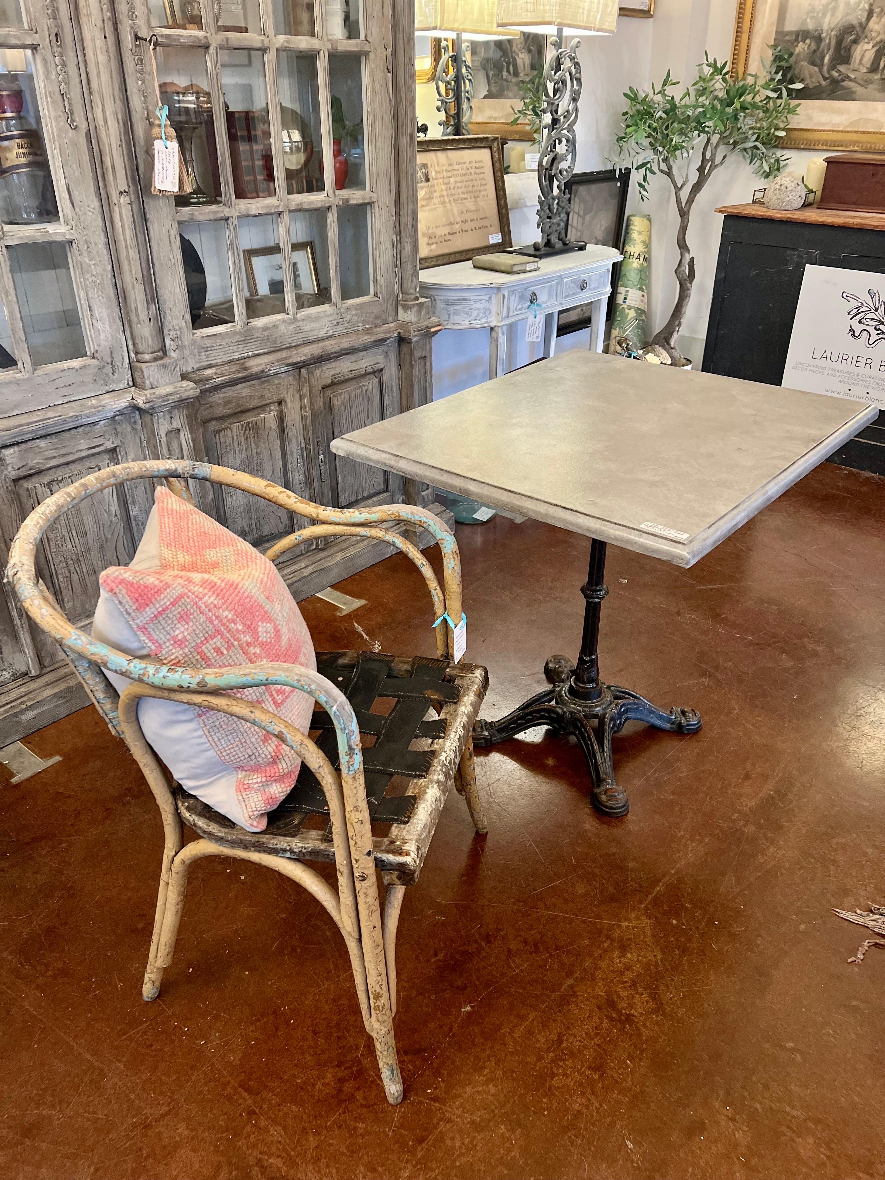 20th Century Vintage French Iron Bistro Table w/ Faux Marble Top For Sale