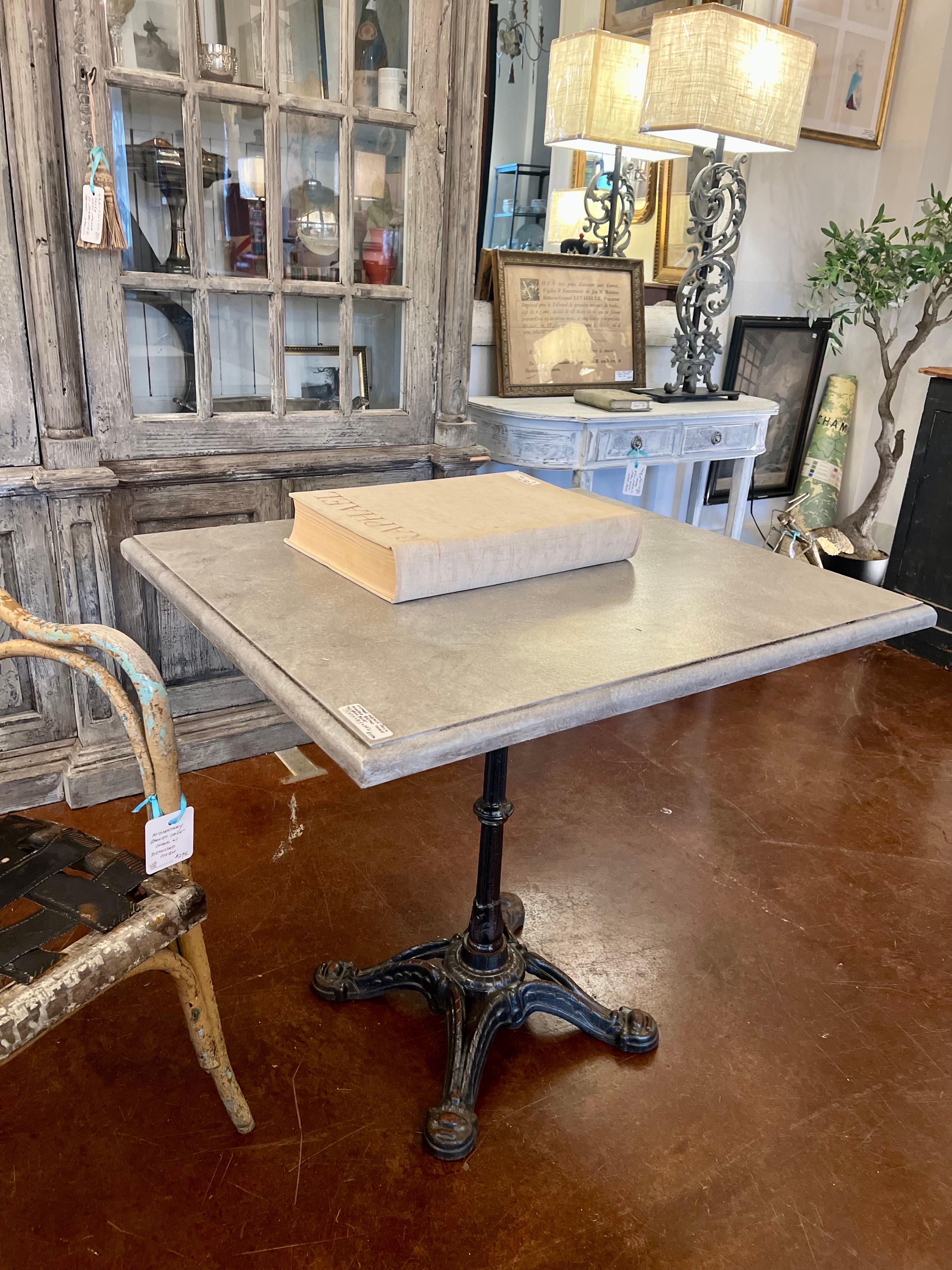 Vintage French Iron Bistro Table w/ Faux Marble Top For Sale 2