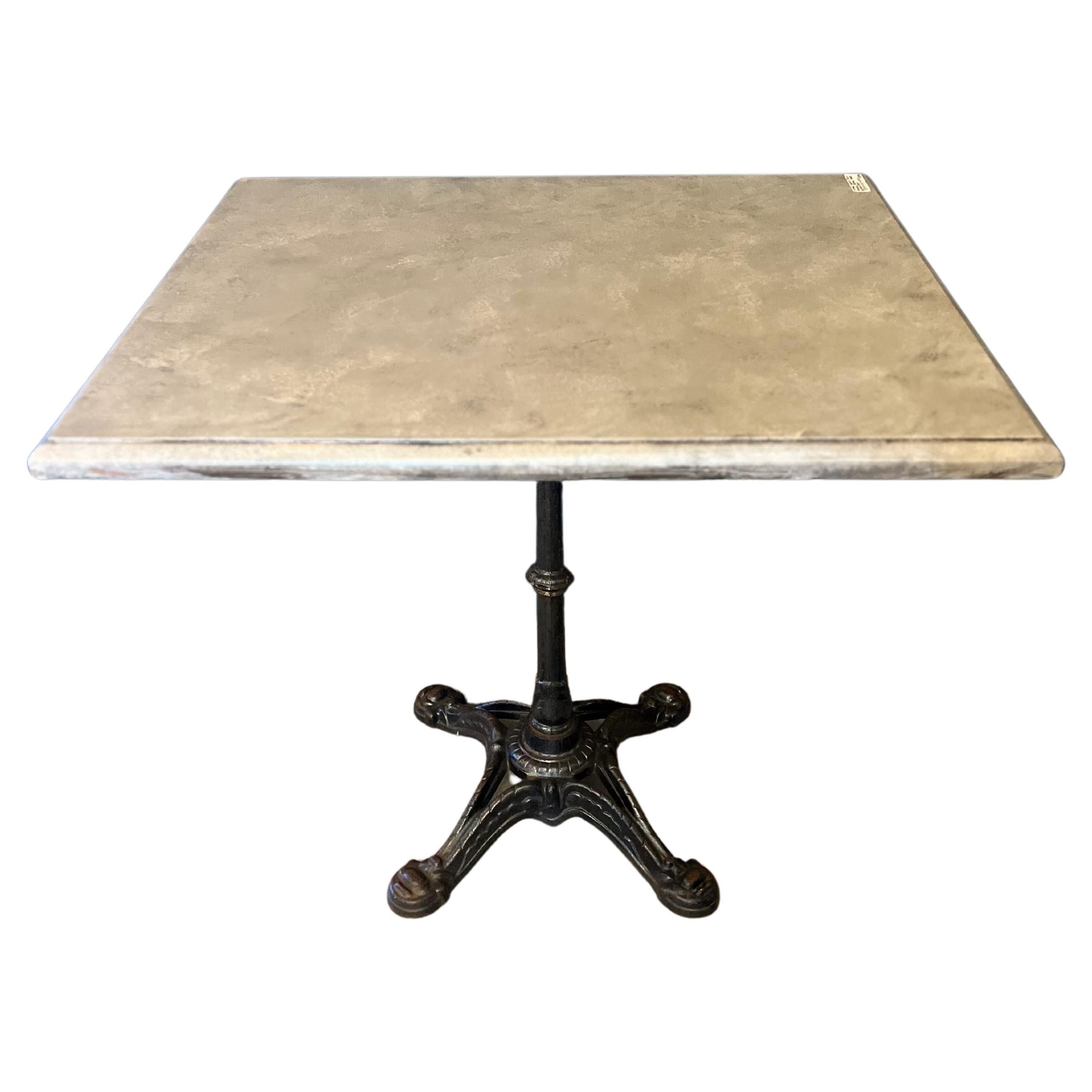 Vintage French Iron Bistro Table w/ Faux Marble Top For Sale