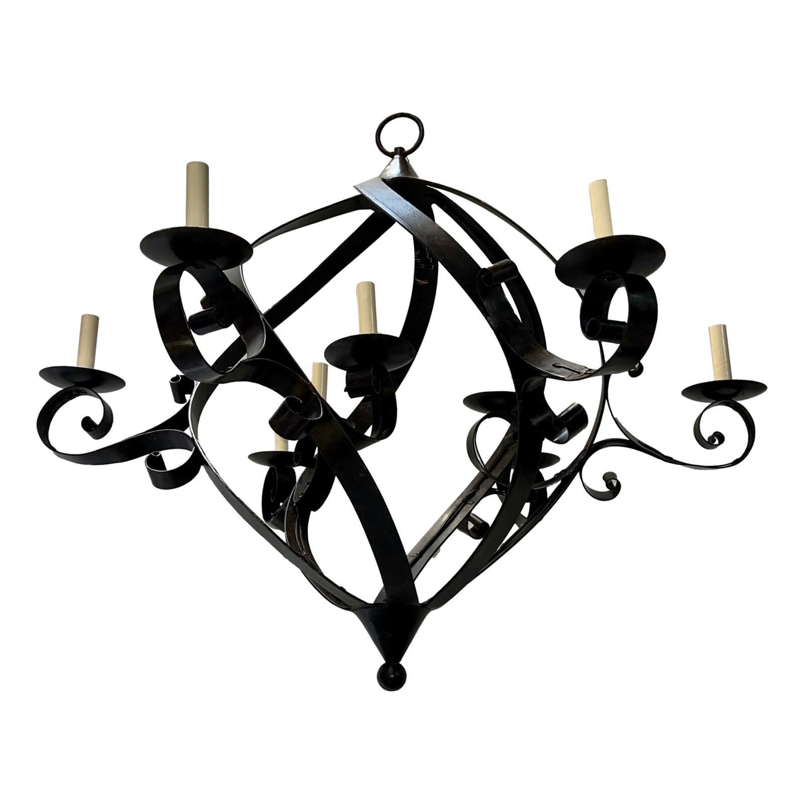 Early 20th Century Vintage French Iron Chandelier For Sale