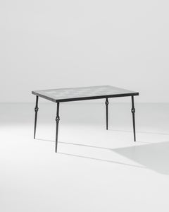 Table basse française vintage en fer forgé avec plateau en verre