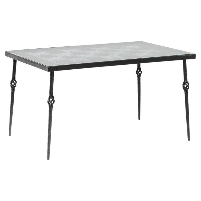 Vintage French Wrought Iron Coffee Table with Glass Top For Sale at 1stDibs