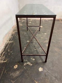 Vintage French Iron Gate Console Table Glass Top