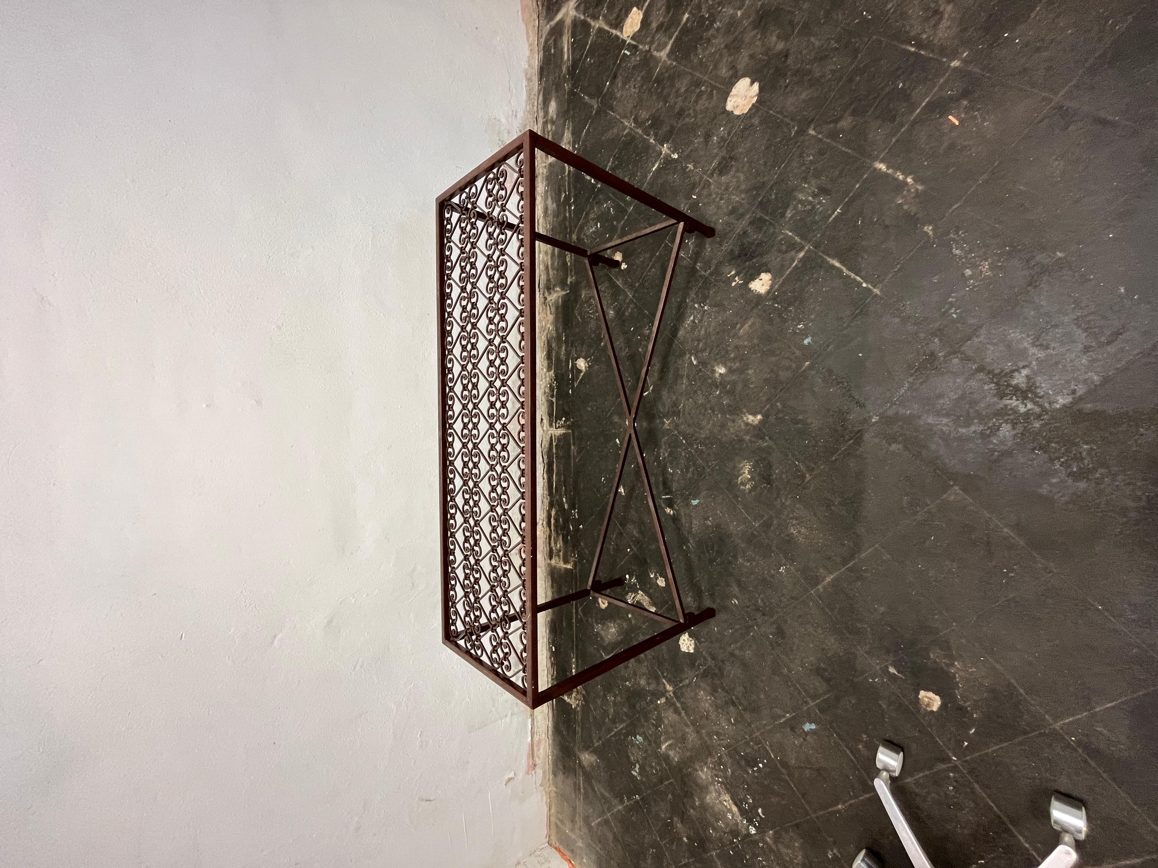 Vintage French Iron Gate Console Table Glass Top In Good Condition For Sale In W Allenhurst, NJ