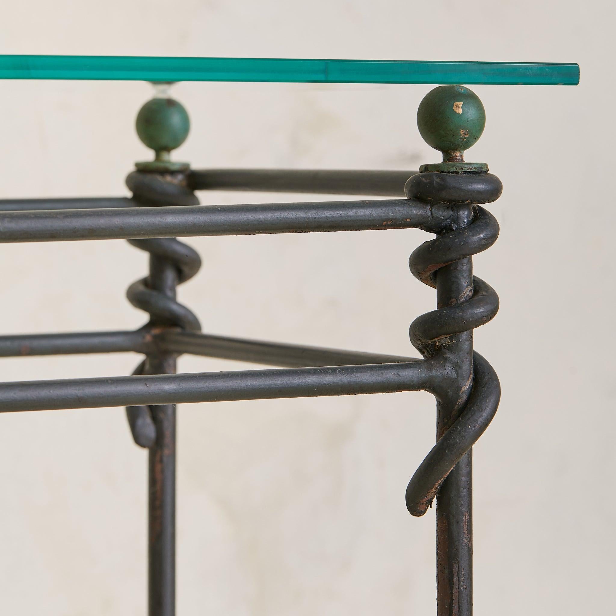 Vintage French Iron + Glass Console Table Attributed to Jacques Ducru ...