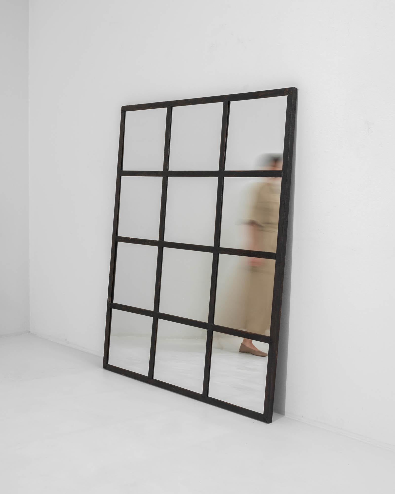 Metal Vintage French Iron Grid Mirror For Sale