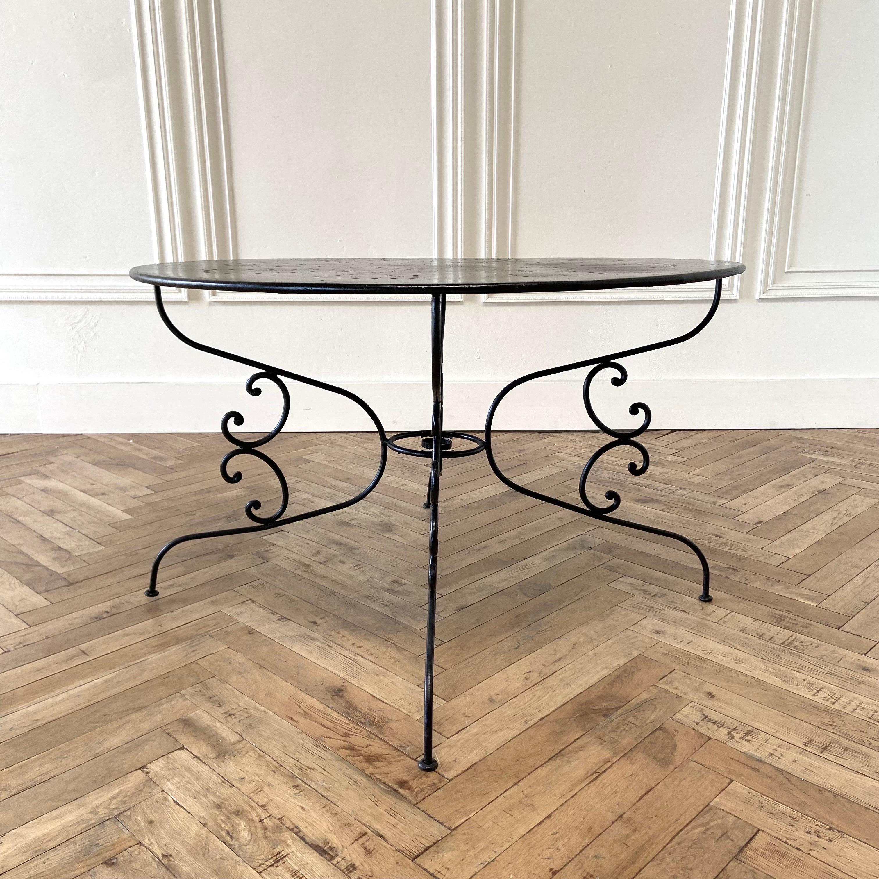 Contemporary Vintage French Iron Indoor Outdoor Patio Table For Sale