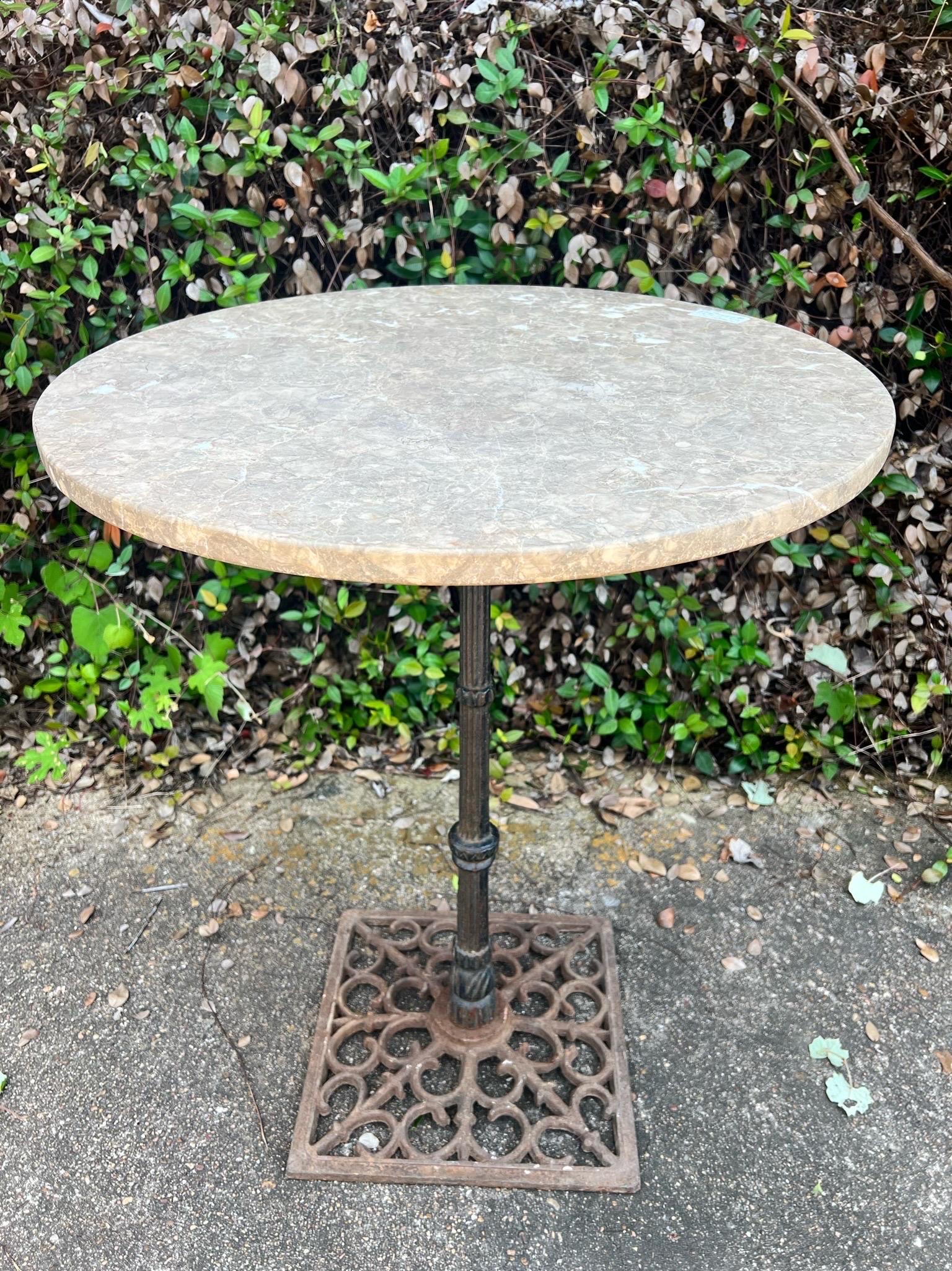 Vintage French Iron & Marble Bistro Table In Good Condition In Houston, TX
