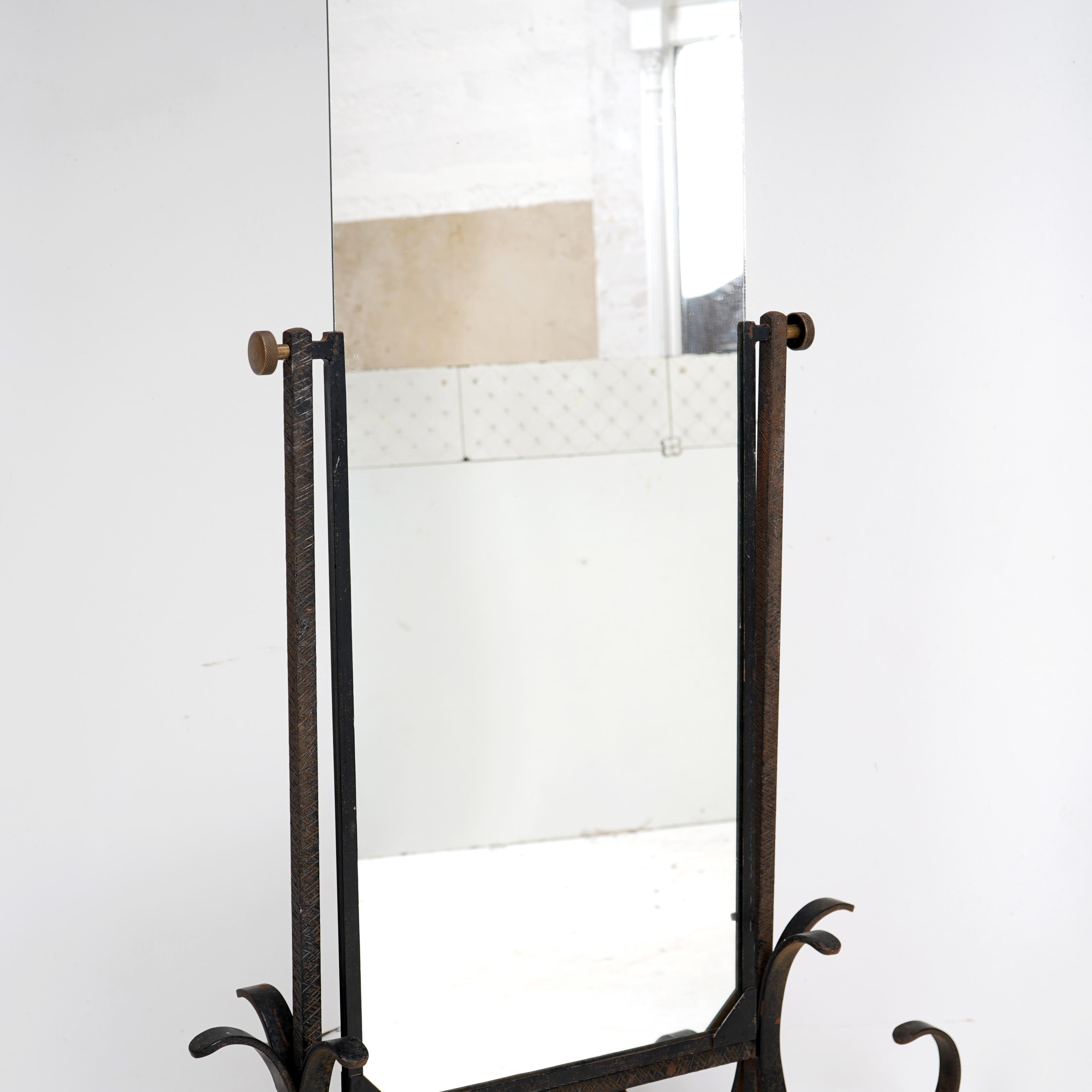 Mid-Century Modern Vintage French Iron Metal Black Cheval Mirror For Sale