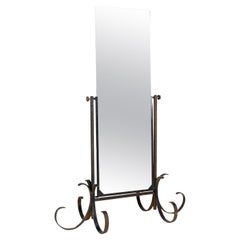 Vintage French Iron Metal Black Cheval Mirror