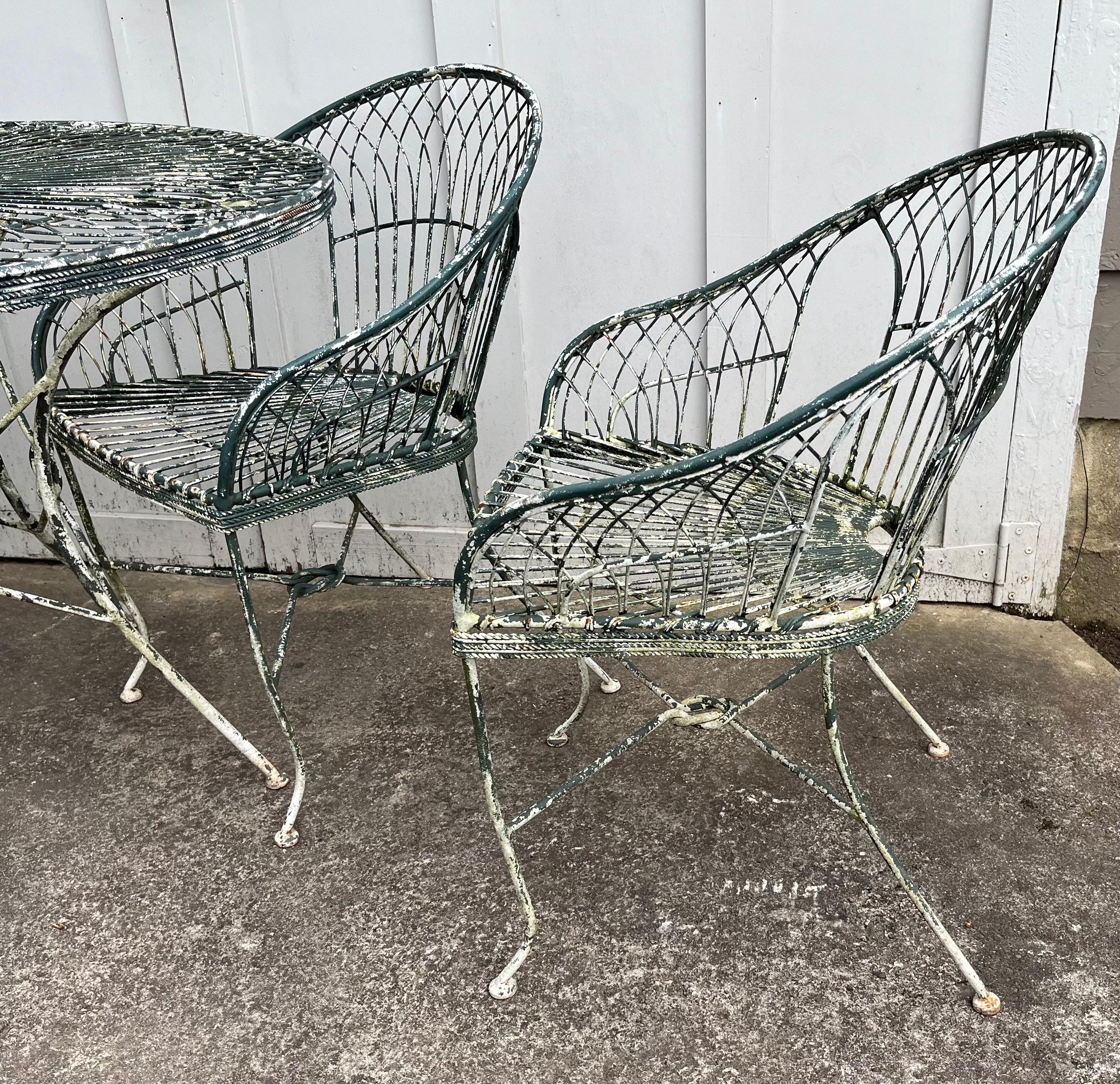 Vintage French Iron Patio Table & 4 Arm Chairs For Sale 1