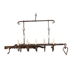 Vintage French Iron Spit-Jack Ten-Light Chandelier