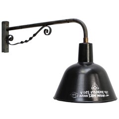 Vintage French Iron Wall Lights with Black Shade, Early 20th Century