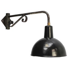 Vintage French Iron Wall Lights with Black Shade, Early 20th Century