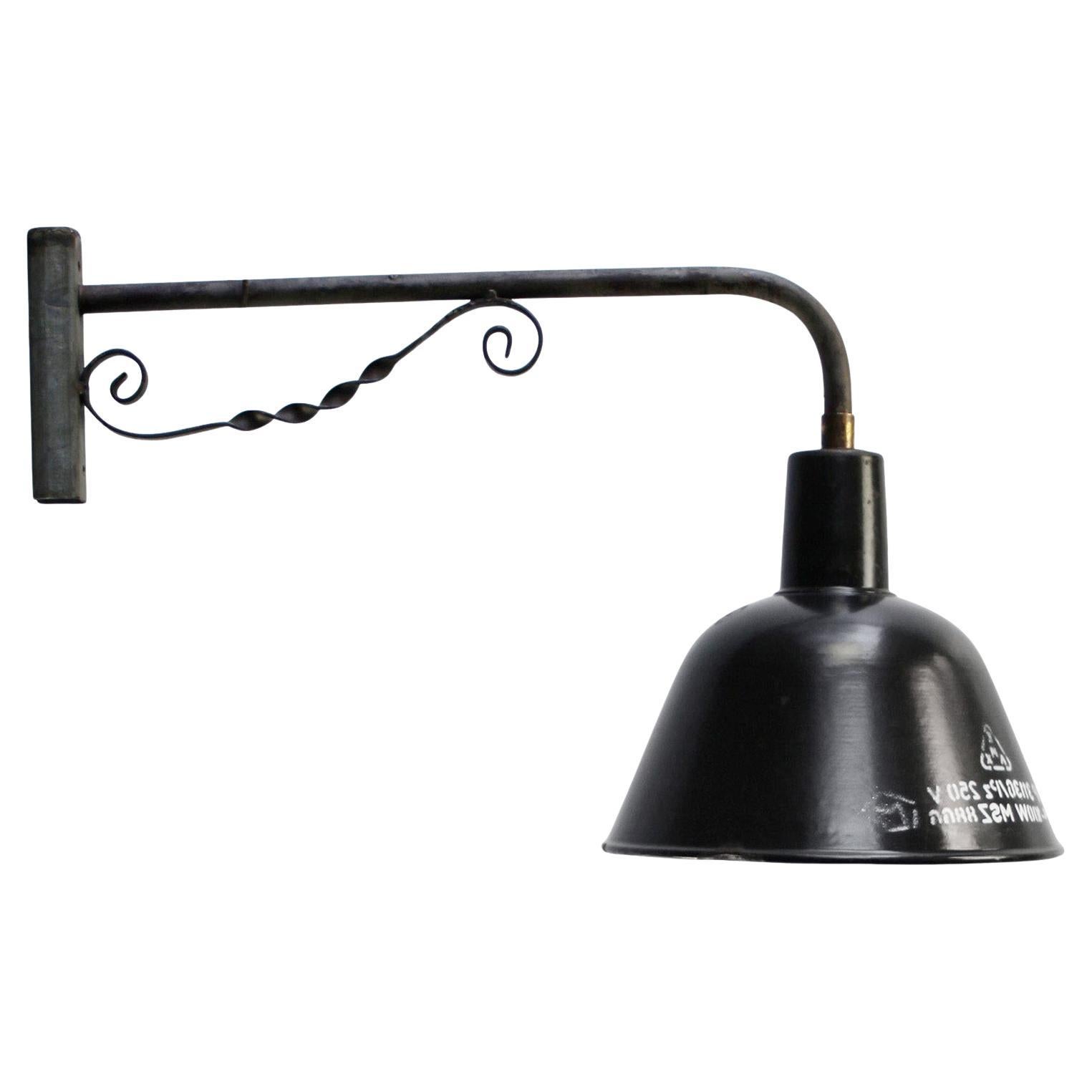 Vintage French Iron Wall Lights with Black Shade, Early 20th Century For Sale