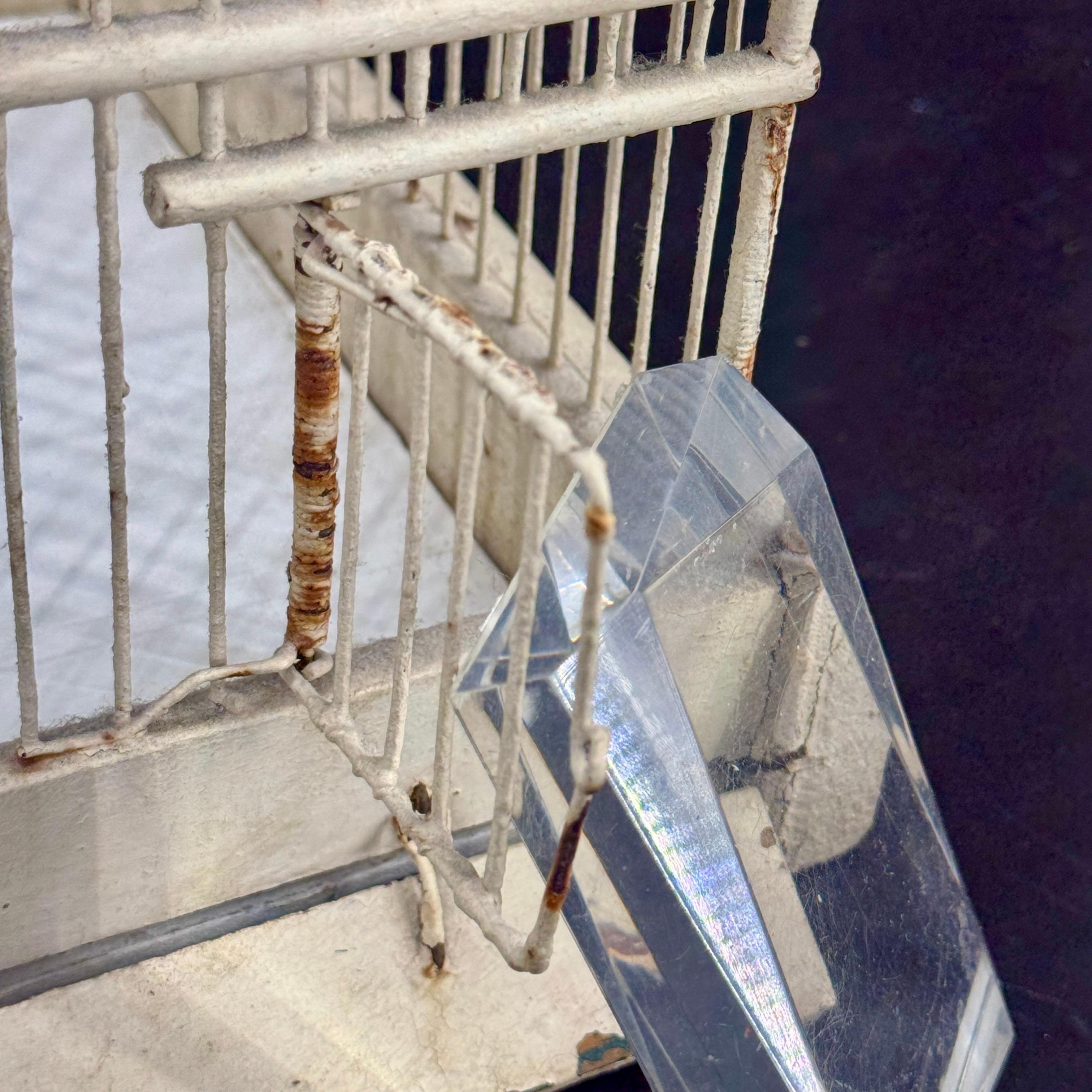 Vintage French Iron Wood Painted Birdcage For Sale 4