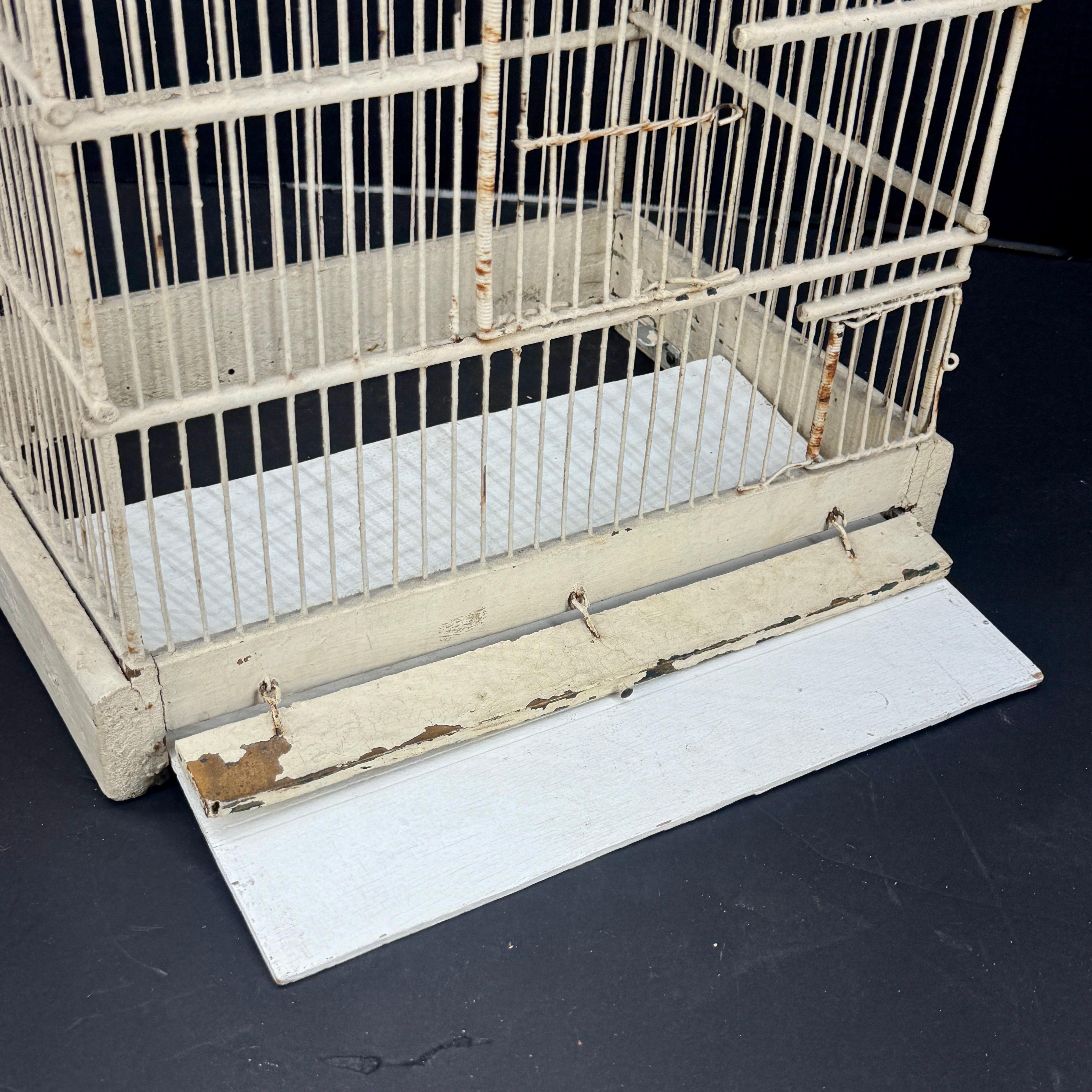 Vintage French Iron Wood Painted Birdcage In Good Condition For Sale In Haddonfield, NJ