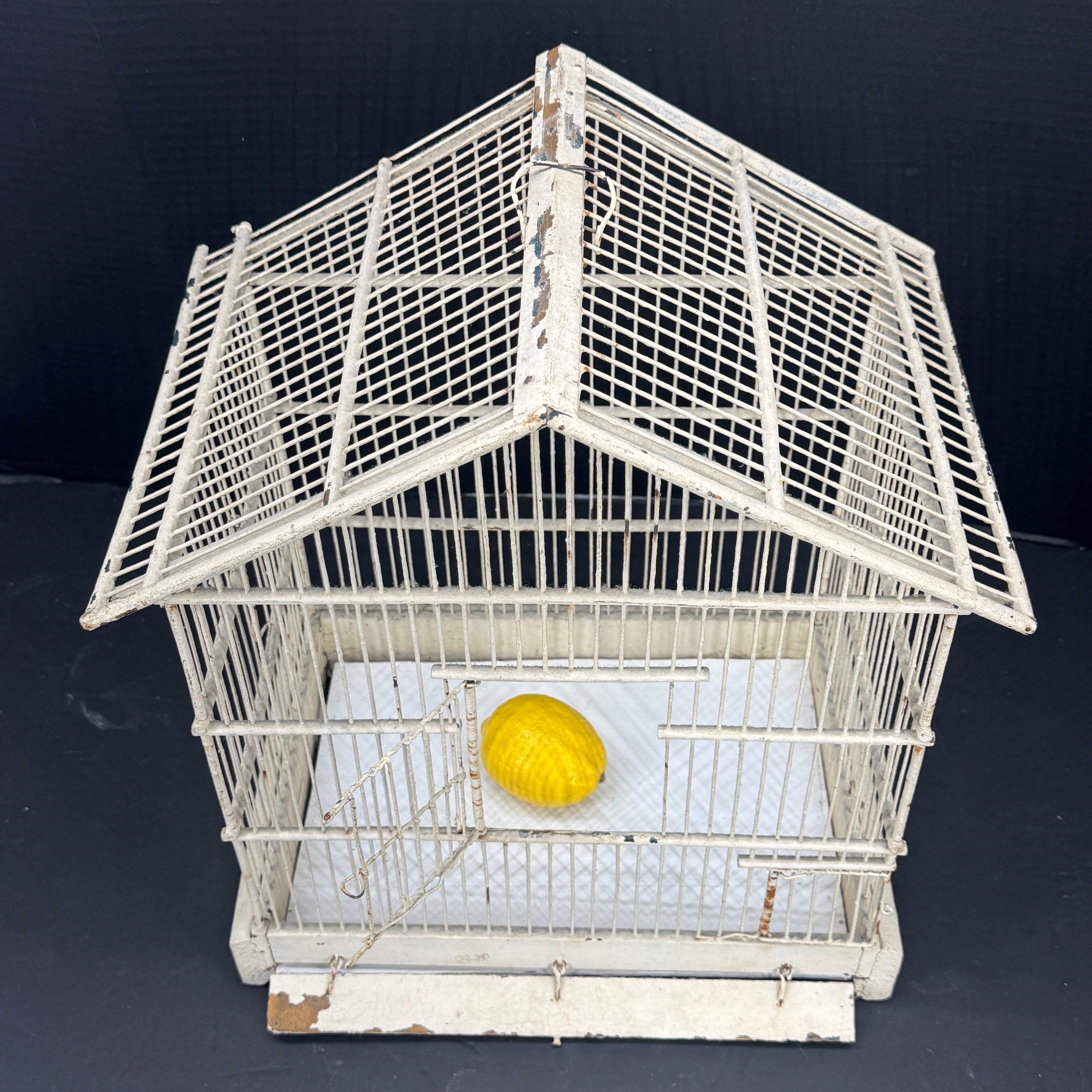 20th Century Vintage French Iron Wood Painted Birdcage For Sale