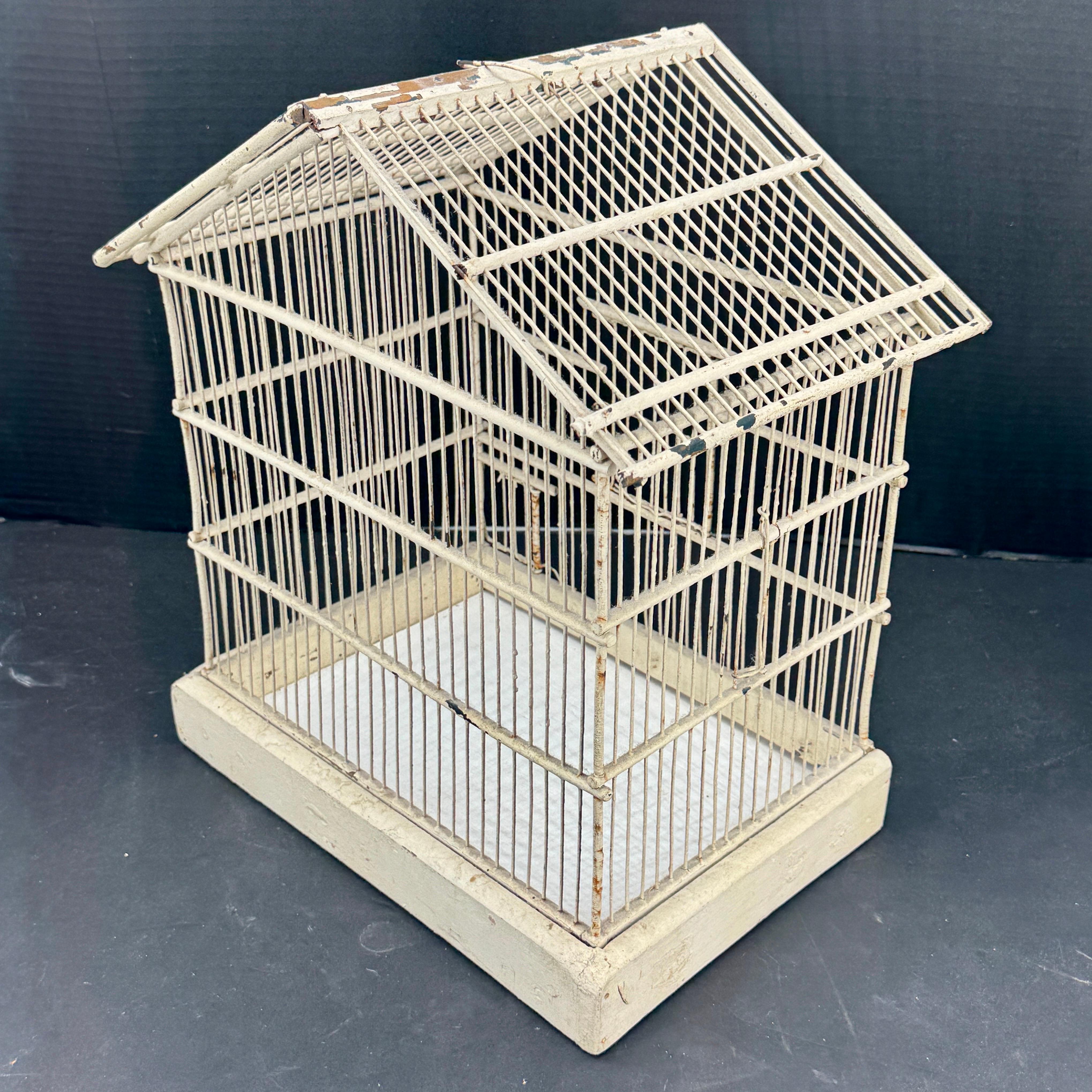 Vintage French Iron Wood Painted Birdcage For Sale 1