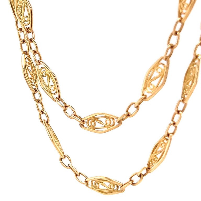 Women's or Men's Vintage French-Italian 18 Karat Gold Fancy Link Necklace For Sale