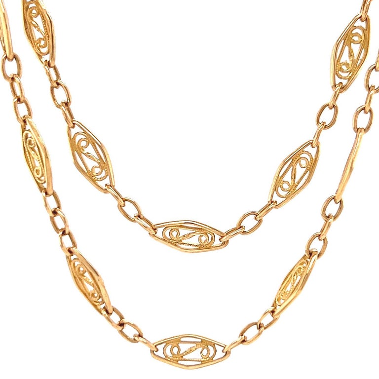 Vintage French-Italian 18 Karat Gold Fancy Link Necklace For Sale 1