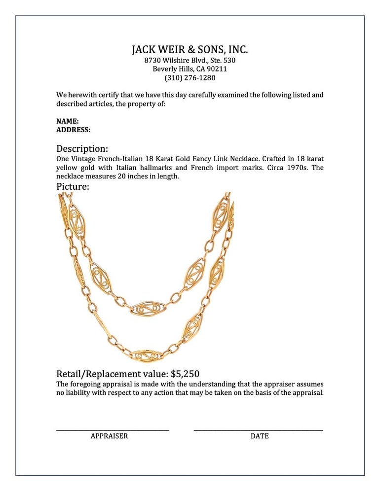 Vintage French-Italian 18 Karat Gold Fancy Link Necklace For Sale 3