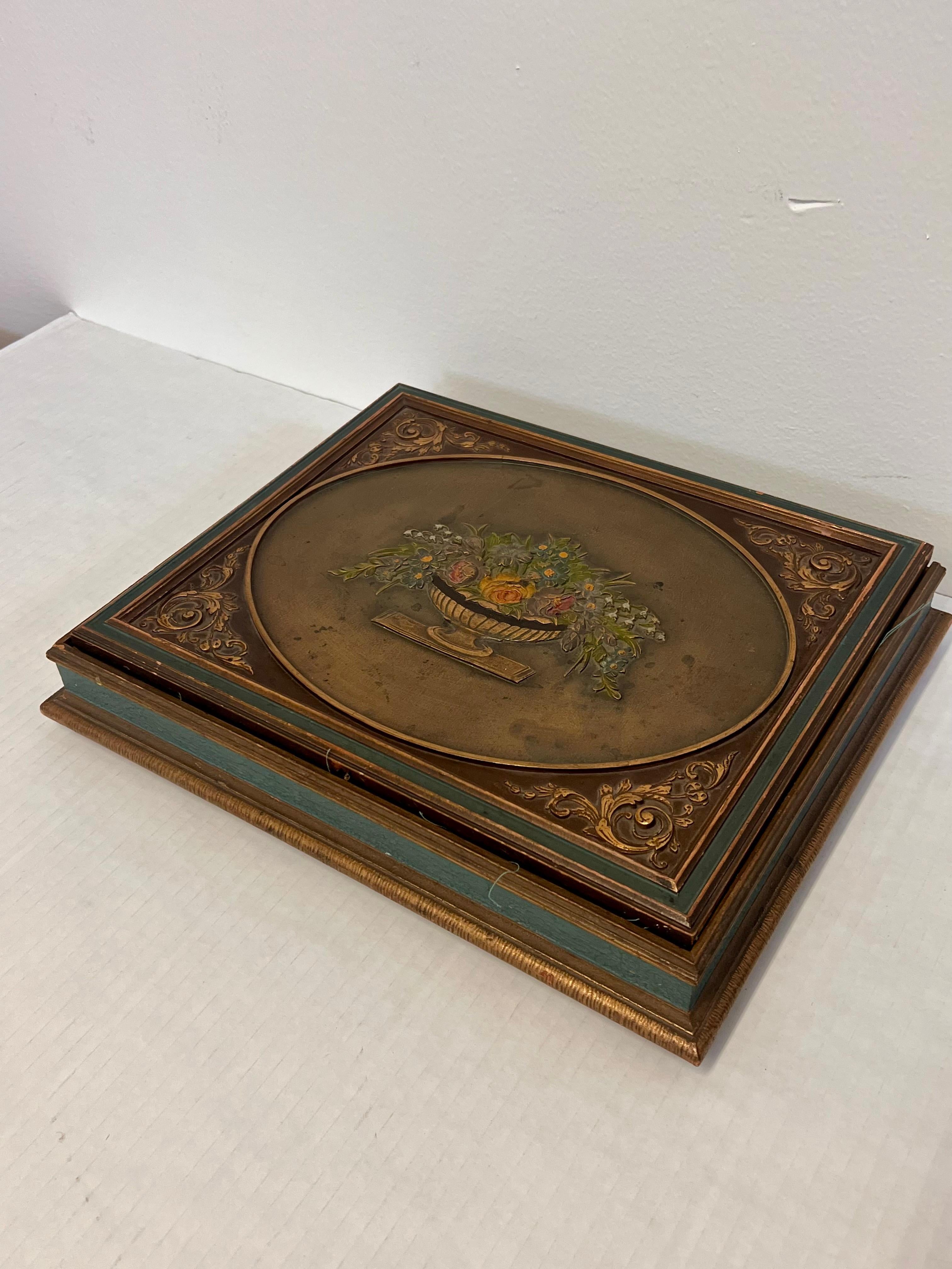 Mid-Century Modern Vintage French Italian Florentine Jewelry Accessory Wood Trinket Box For Sale