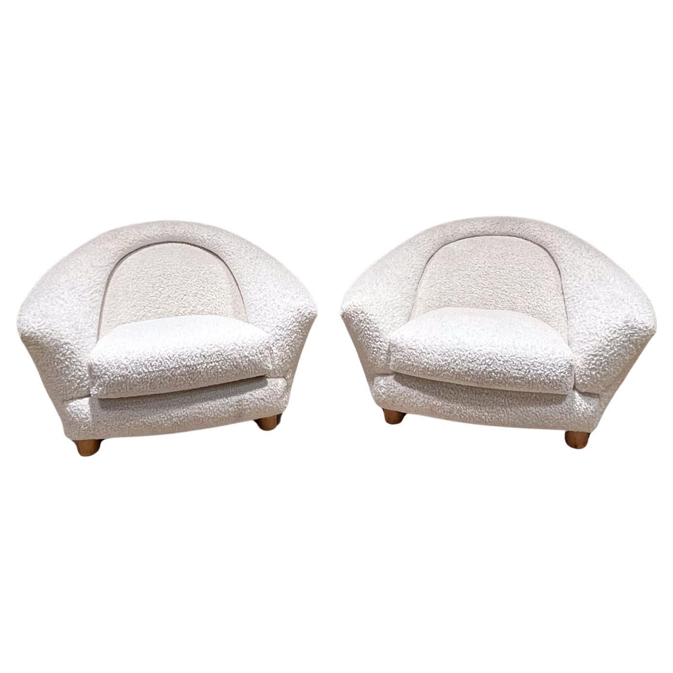 French Ivory Lounge Chairs Mid Century Modern  1970s