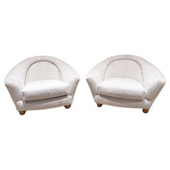 Vintage French Ivory Lounge Chairs Inspired by Jean Royère