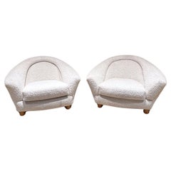 French Ivory Lounge Chairs Mid Century Modern  1970s
