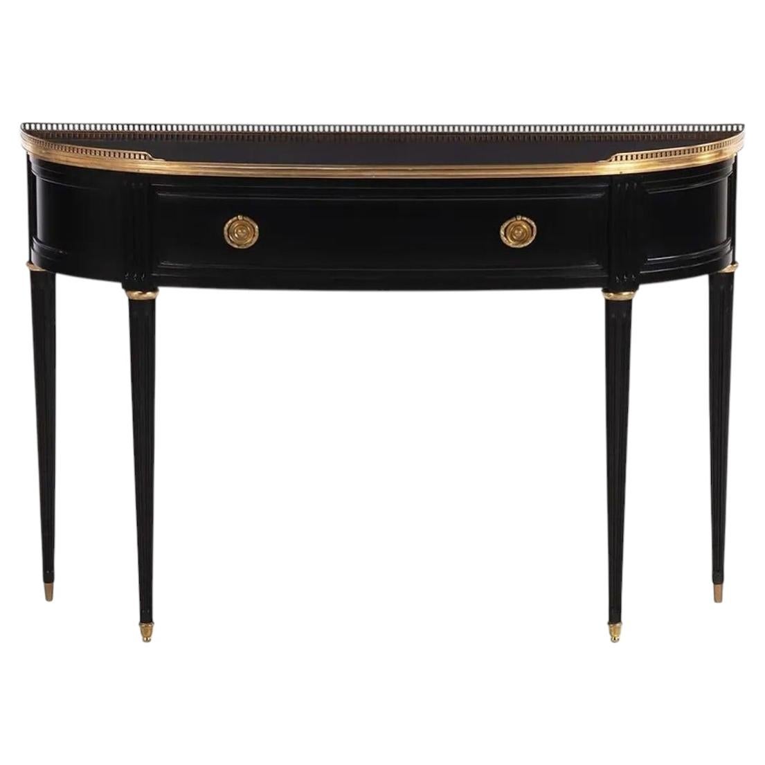 Vintage French Jansen Design Black Lacquered Console