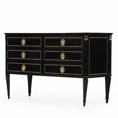 Vintage French Jansen Manner Black Lacquered Dresser