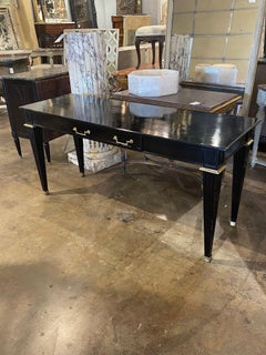 Vintage French Jansen Style Black Lacquered and Brass Console