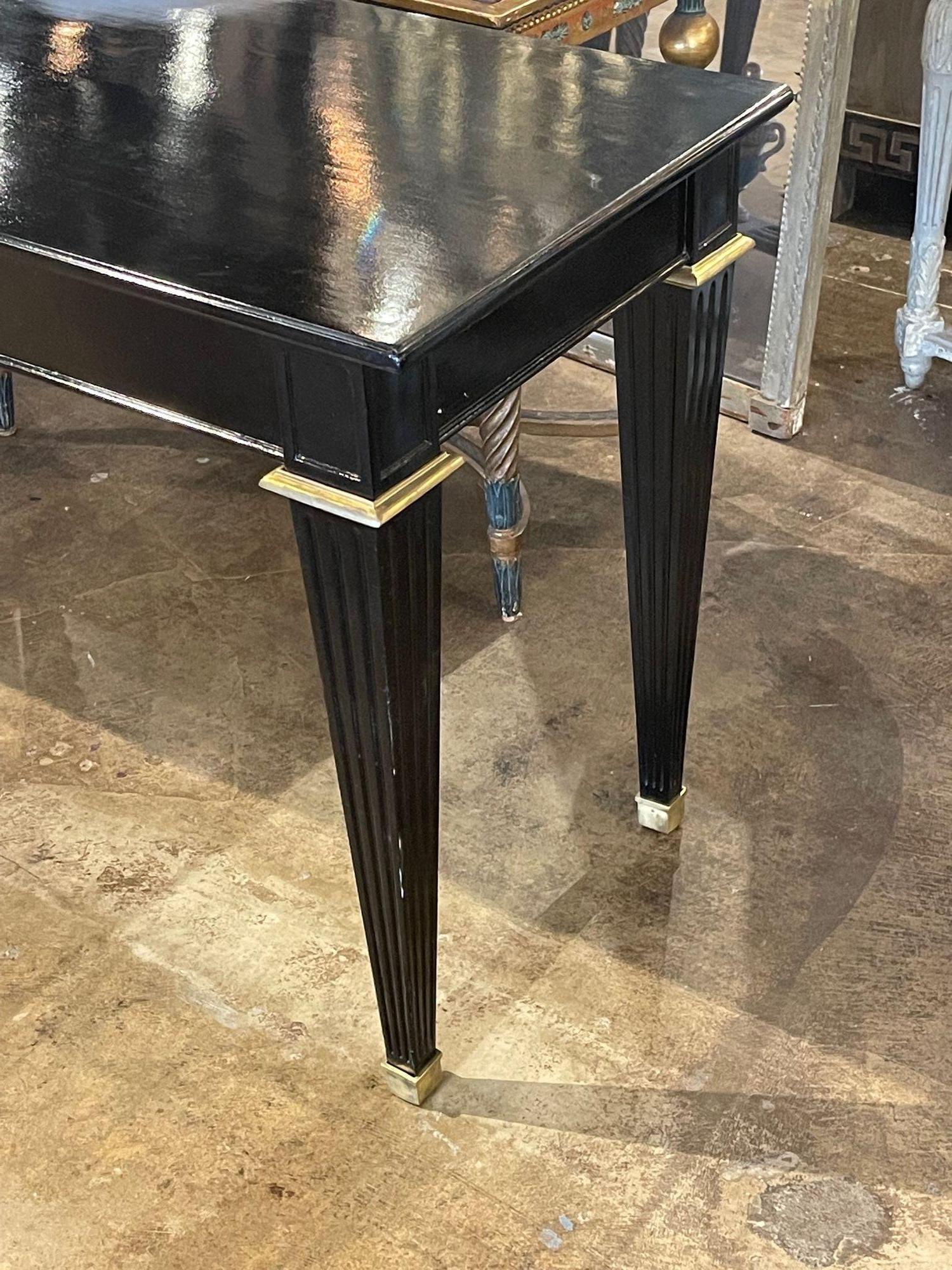 Vintage French Jansen Style Black Lacquered and Brass Console In Good Condition For Sale In Dallas, TX