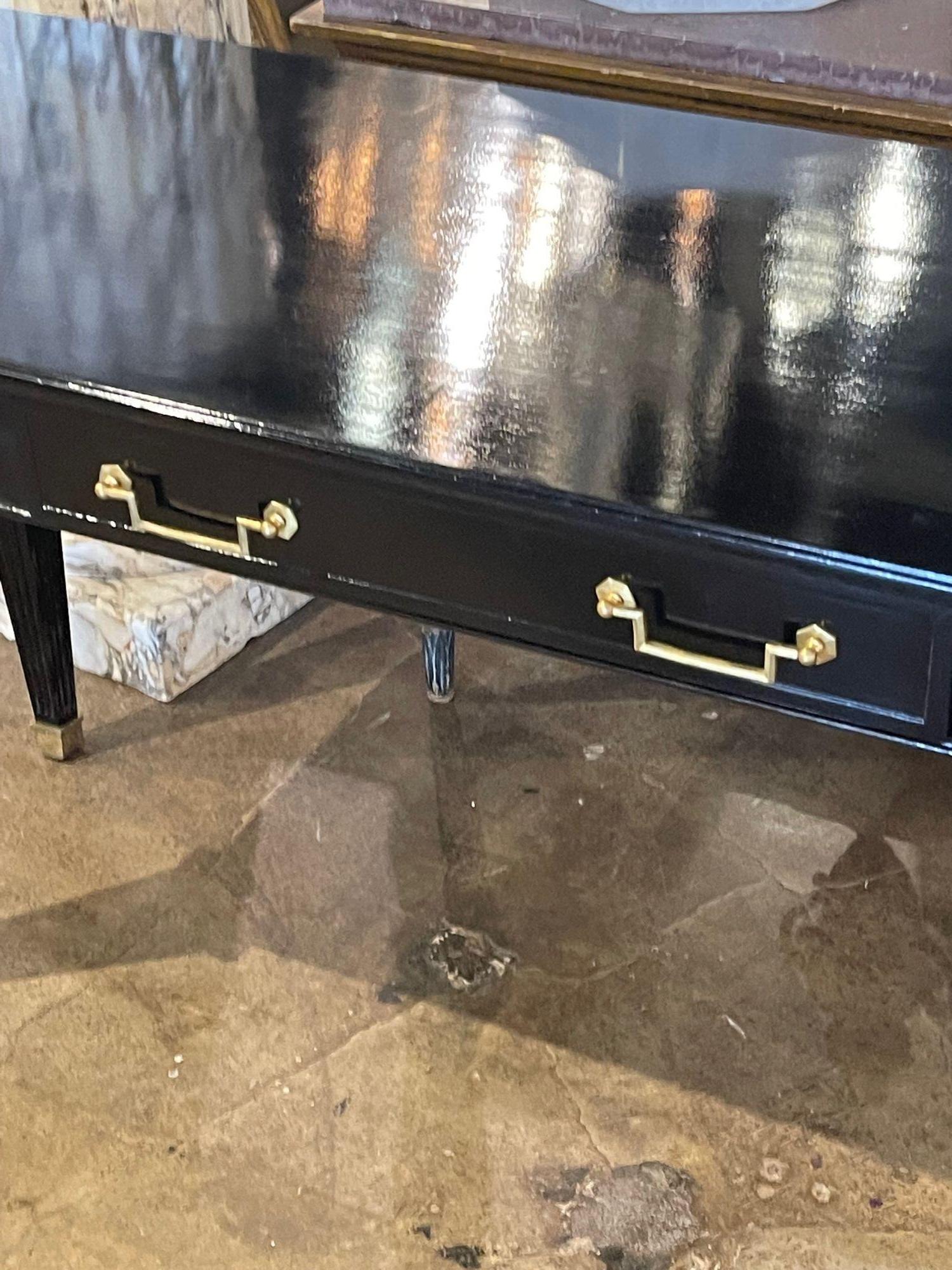 20th Century Vintage French Jansen Style Black Lacquered and Brass Console For Sale
