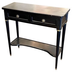 Vintage French Jansen Style Black Lacquered Narrow Console