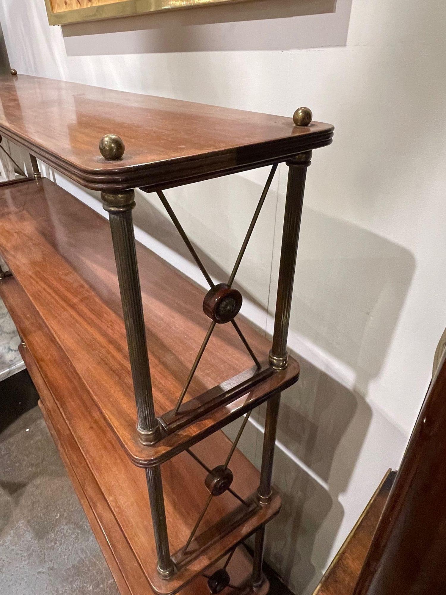 Vintage French Jansen Style Mahogany and Brass Etagere In Good Condition In Dallas, TX