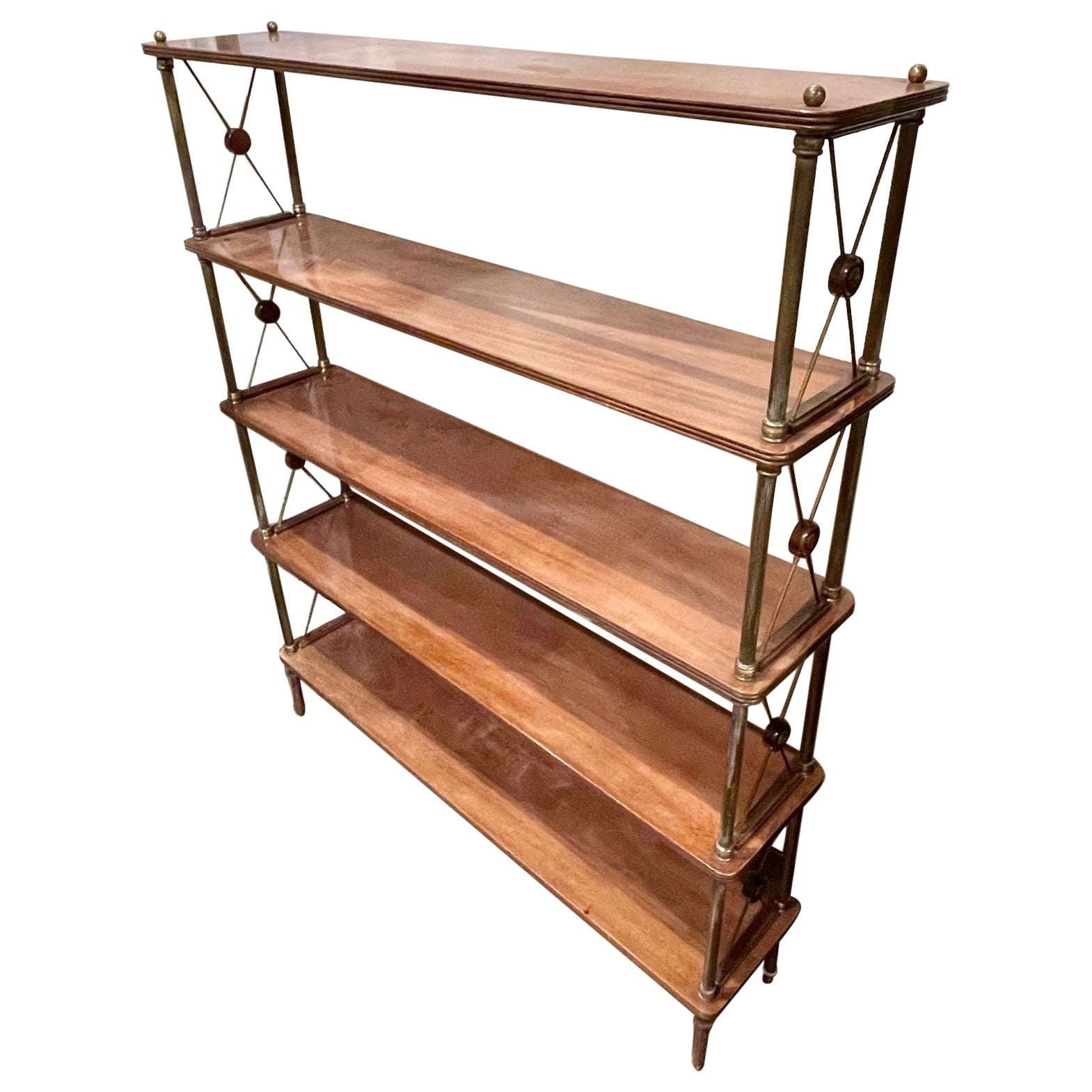 Vintage French Jansen Style Mahogany and Brass Etagere