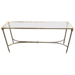 Vintage French Jansen Style Steel and Brass Console Table