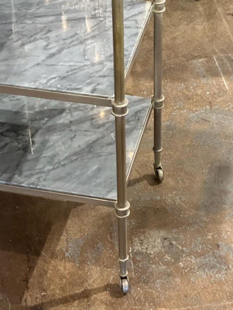 20th Century Vintage French Jansen Style Steel and Marble Etagere Tables For Sale