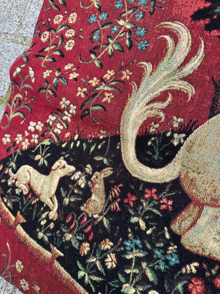 Bobyrug’s Vintage French Jaquar Aubusson Style Medieval Design Tapestry  For Sale 4