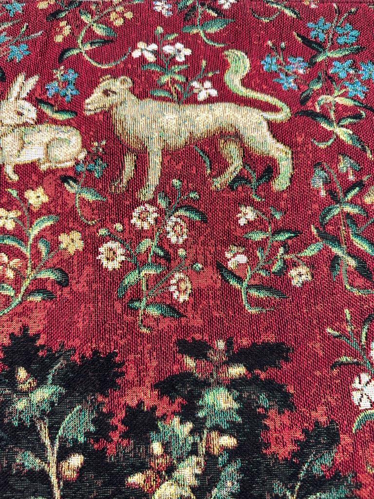 Bobyrug’s Vintage French Jaquar Aubusson Style Medieval Design Tapestry  For Sale 5