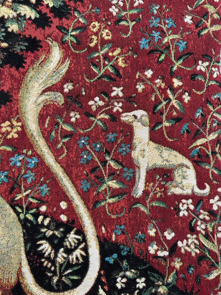 Bobyrug’s Vintage French Jaquar Aubusson Style Medieval Design Tapestry  For Sale 1