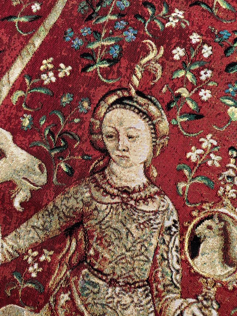 Bobyrug’s Vintage French Jaquar Aubusson Style Medieval Design Tapestry  For Sale 2