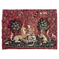 Vintage French Jaquar Aubusson Style Medieval Design Tapestry 