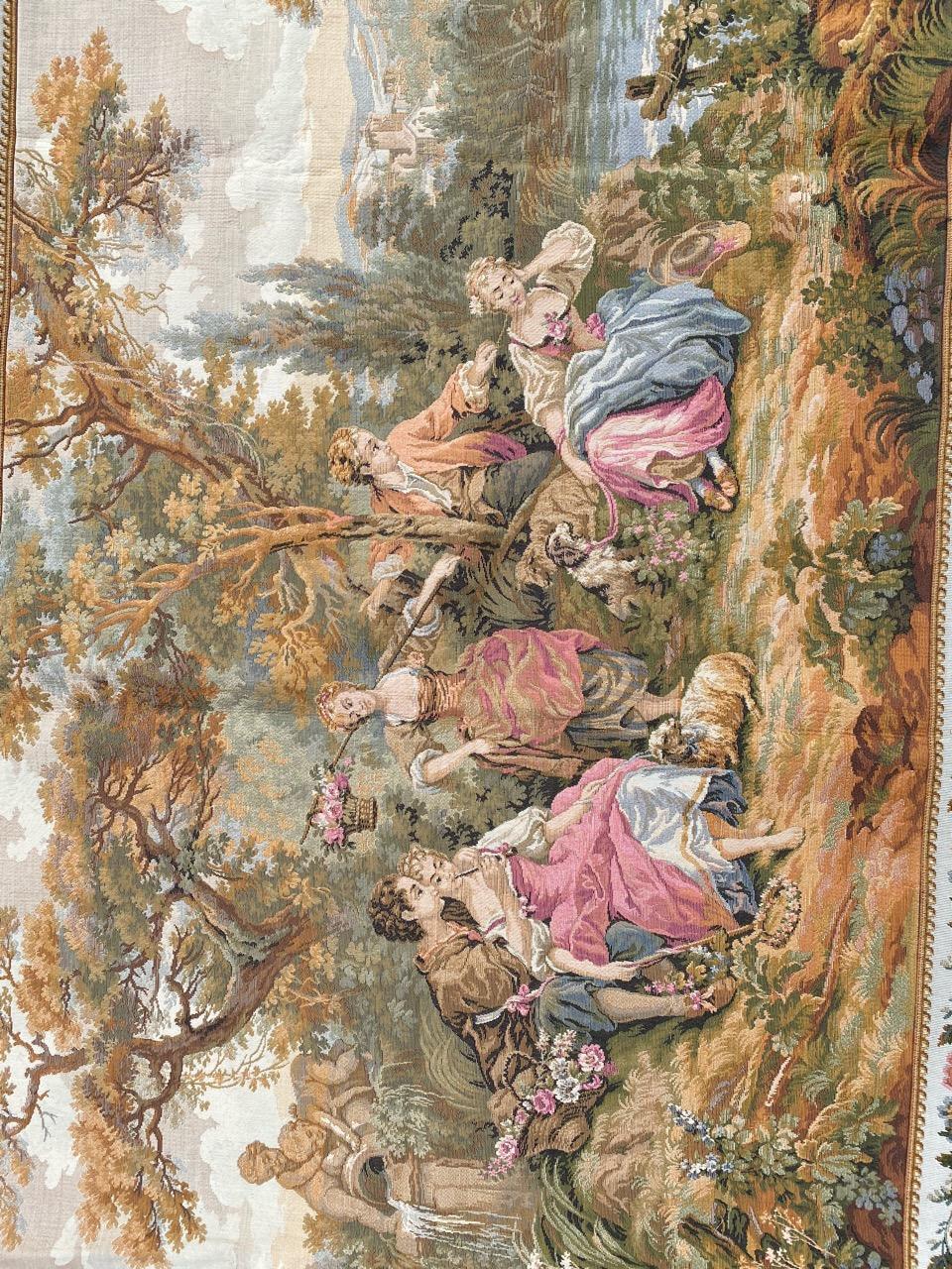 Beautiful French Jaquar Aubusson style tapestry, with nice romantic design and beautiful colors, mechanical Jaquar fabric with wool woven.

✨✨✨
